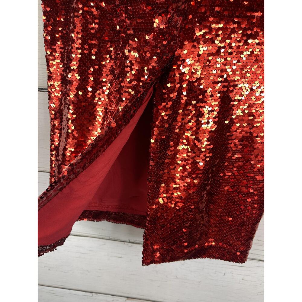 Ann Taylor Skirt Women's 00P Red Sequin Pencil Midi Lined Stretch Holiday Party - Picture 4 of 11